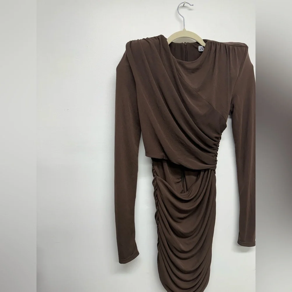 Zara Draped Brown Cutout Mini Dress, Size XS - Picture 11 of 15